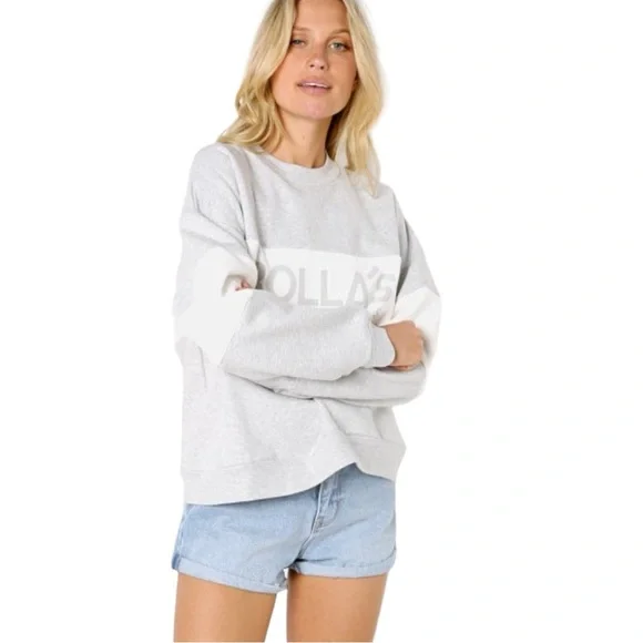 NWT Rollas Split Logo Sweater Grey Marle Size 14/XL - Picture 2 of 8